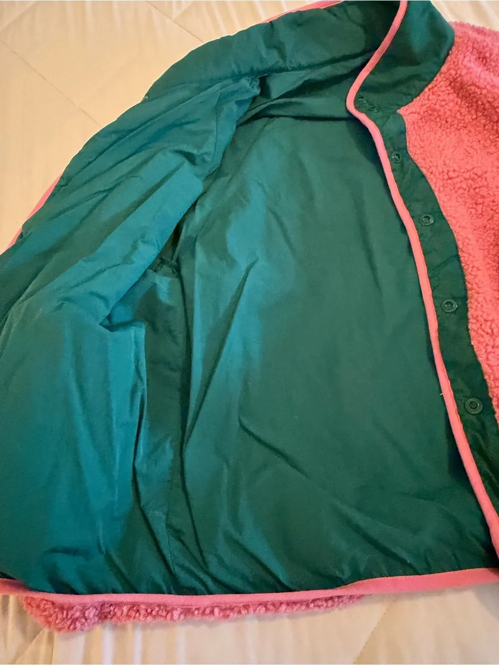 Pink Sherpa Jacket with Green Trim - Picture 2 of 3